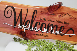 Ideas Run Amok | Custom Welcome Sign made of cedar live edge slab